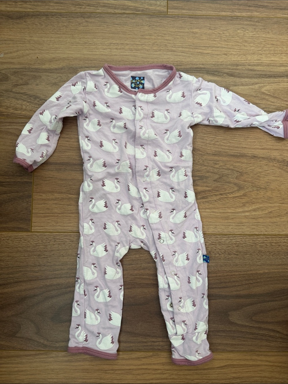 Kickee Pants Pink Swan-Print Footie One-Piece